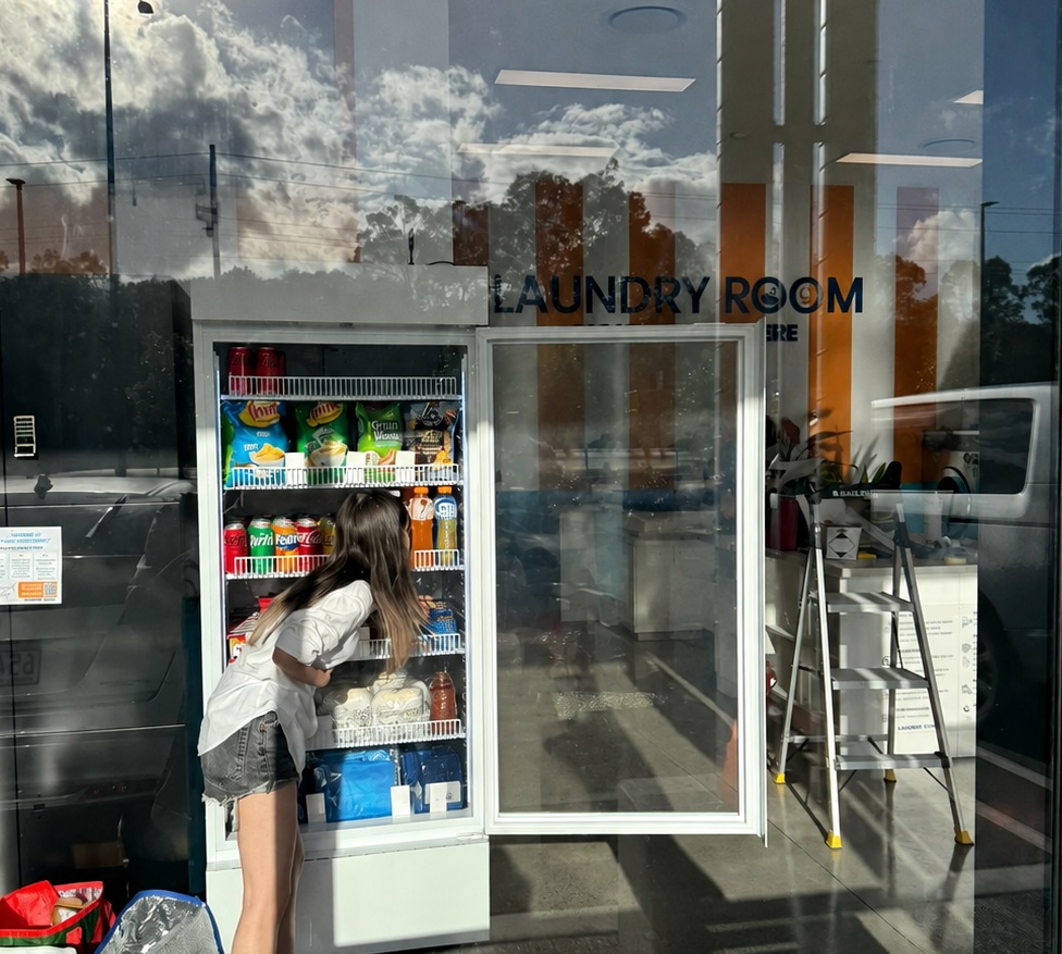 A Perkd AI vending machine at a busy location